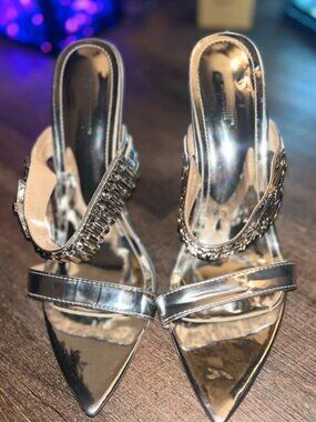 Women’s Metallic Silver Stiletto Heels With Watch Design